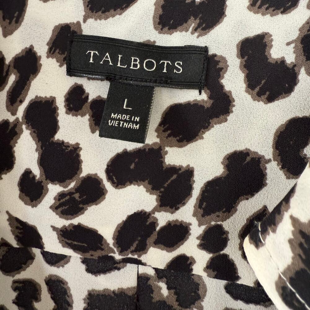Talbots Size L Animal Print Buttondown Blouse Rol… - image 2
